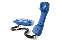 A navy blue telephone.