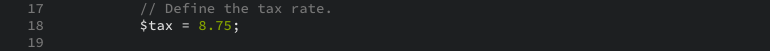 The PHP code that defines the tax as displayed in the editor view.