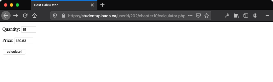 The HTML form to calculate the tax as displayed in the browser view.