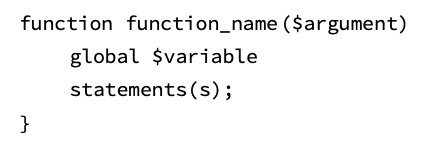 The syntax of the global statement in PHP.