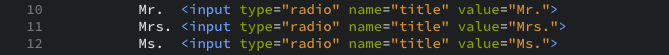 The radio buttons for user's title as displayed in the editor view.