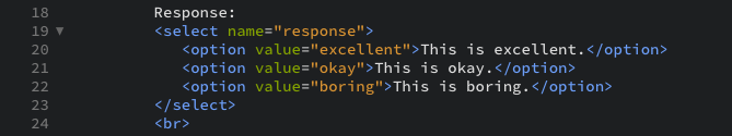 The drop down menu of feedback form as displayed in the editor view.