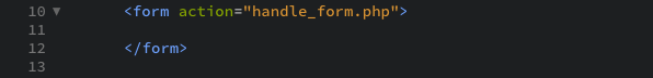 The Opening and closing form tags as displayed in the editor view.
