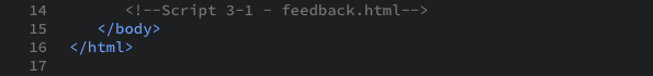 Closing body and HTML tags as displayed in the editor view.