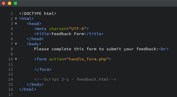 The basic HTML form as displayed in the editor view.
