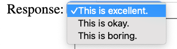 The drop down menu options as displayed in the browser view.