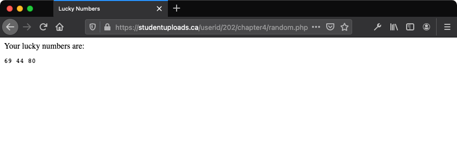 The result that shows the example of rand() function as displayed in the browser view.