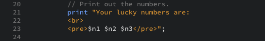 The numbers are printed with tabs between them as displayed in editor view.