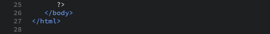 The closing tag of PHP and HTML as displayed in the editor view.
