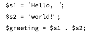 The PHP code snippet that links the item using the period(.).