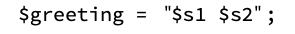 The PHP code snippet using variables with the double quotes.