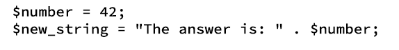 The PHP code depicting how a number variable can be turned into a string.