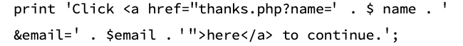 The PHP code that uses concatenation to form the URL.