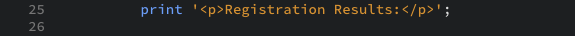 The PHP print function that prints an introductory message as displayed in the editor view.