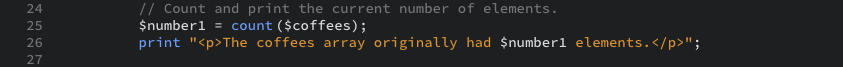 The PHP code snippet that counts and prints the current number of elements as displayed in the editor view.