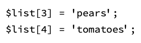 The PHP code snippet that adds two items to the $list array with the index.