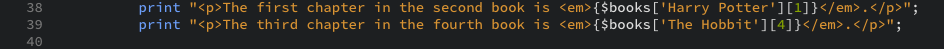 The PHP code snippet that prints out two more examples as displayed in the editor view.
