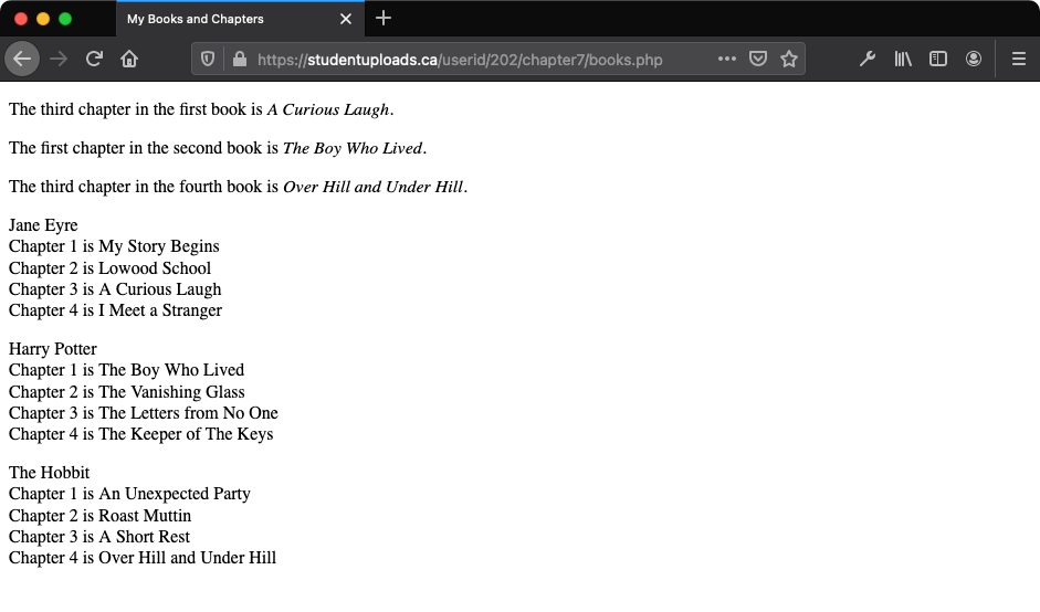The HTML view that shows one foreach loop within another can access every element of a multidimensional array as displayed in the browser view.