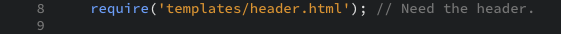 The PHP code that includes the header file as displayed in the editor view.