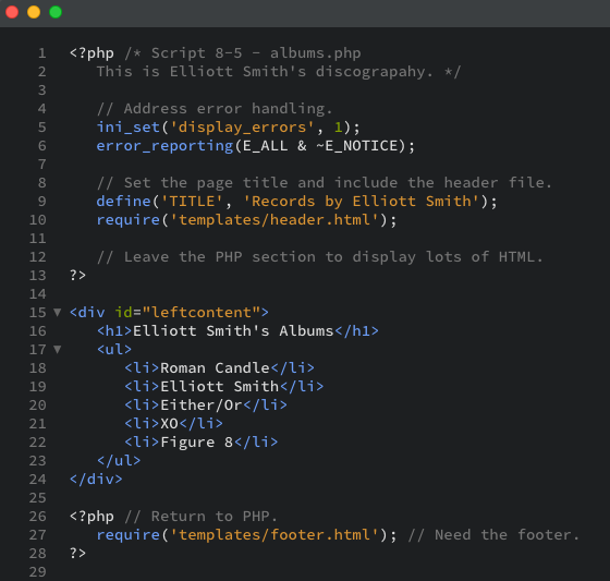 The PHP script that uses constants as displayed in the editor view.