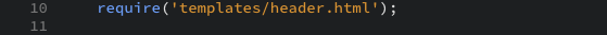 The PHP code that includes the header file as displayed in the editor view.
