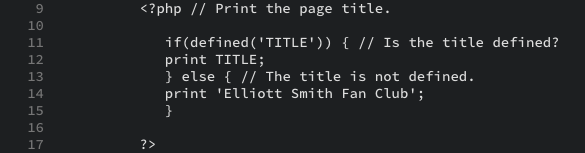 The PHP code that creates a title for the page as displayed in the editor view.