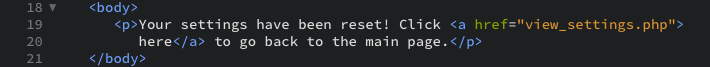 The HTML code snippet that prints the page's body as displayed in the editor view.