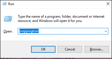 Windows snipping tool seen from the Start Window.
