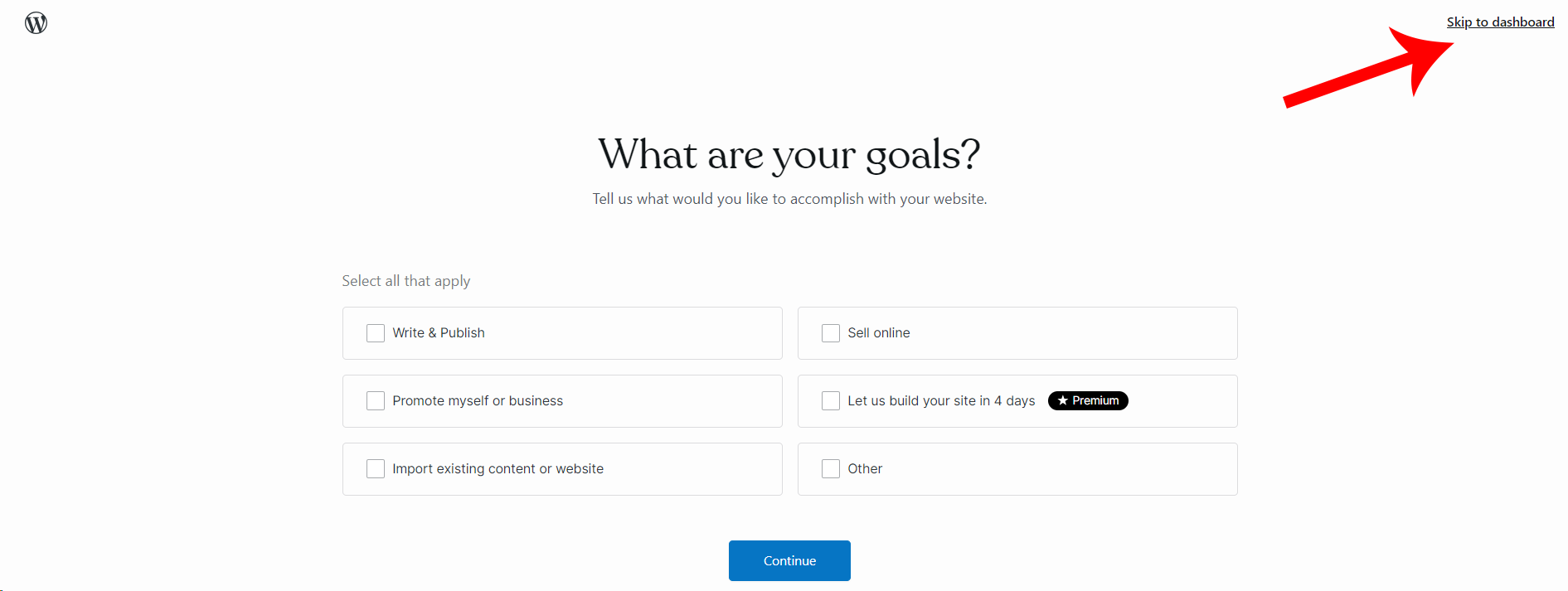 WordPress hosted account skip to dashboard.